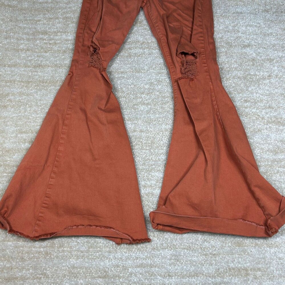 Sneak Peek Jeans Womens 11 Flare Frayed Hem Distressed Rust Orange Bootcut - Picture 3 of 13